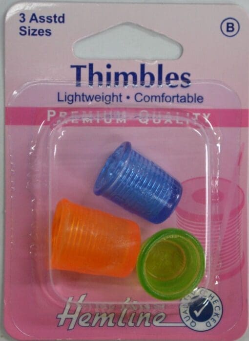 Hemline Thimbles, 3 Lightweight, Pliable & Comfortable Thimbles, Assorted Sizes. ART# 226.B