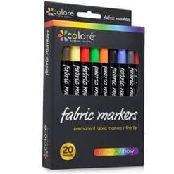 Colore Premium Fabric Markers - 20 Rich Pigment Fine Permanent Graffiti Coloring Pens - Child Safe & Non Toxic - For Art Writing on Bags, Shoes, T-shirts & Other Fabric Paint Materials