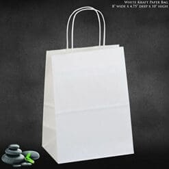 8"x4.75"x10" - 100 Pcs - White Kraft Paper Bags, Shopping, Mechandise, Party, Gift Bags