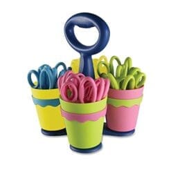 Westcott School Scissor Caddy and Kids Scissors With Anti-microbial Protection, 24 Scissors and 1 Caddy, 5-Inch Blunt (14756) (4, DESIGN 1)