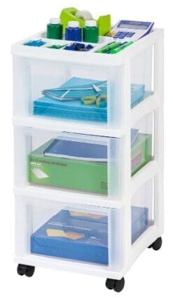 IRIS 3-Drawer Storage Cart with Organizer Top, White