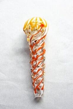MC Pro 4.5" Hand crafted bungleweedious art stained glass that come in exquisite designs, colors and patterns. The twist peanut piece is ready to go on display. (Yellow Orange Twist)