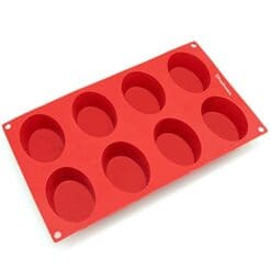 Freshware SL-118RD 8-Cavity Oval Silicone Mold for Soap, Cake, Bread, Cupcake, Cheesecake, Cornbread, Muffin, Brownie, and More