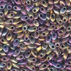 Metallic Gold Purple Iris 100 Grams 4x7mm Miyuki Long Magatama Japanese 800 Glass Fringe Seed Beads