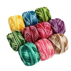 CurtzyTM 10 Colourful Stripey Crochet Cotton Thread Reels- 950 Metres- Crafts Knitting Lacing