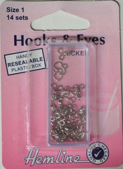 Hemline Rustproof Brass Hooks & Eyes, Nickle, Size 1, 14 Sets, Silver Colour Art# 400.1