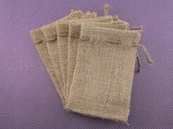 CleverDelights 3" x 5" Burlap Bags with Natural Jute Drawstring - 100 Pack - Small Burlap Pouch Sack Favor Bag for Showers Weddings Parties and Receptions - 3x5 inch