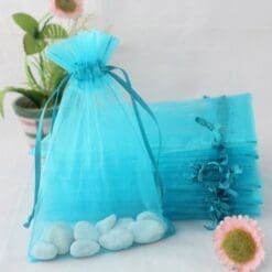 AIEDE Aqua Blue 4x6" 10x15cm Drawstring Organza Pouch Strong Wedding Favor Gift Candy Bag (Pack of 100pcs)
