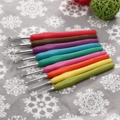 9 Colorful TPR Soft Plastic Handle Aluminum Knitting Knit Crochet Hooks Needles