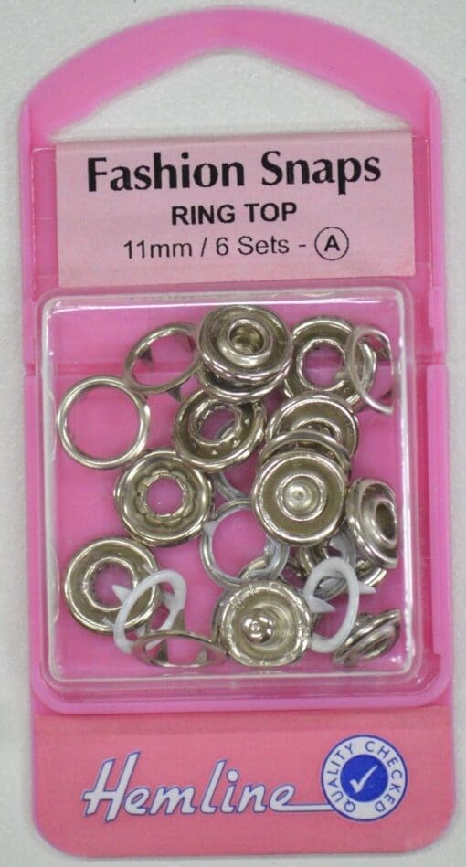 Hemline Fashion Snaps Ring Top 11mm, 6 Sets, WHITE Top Colour Ring - Art# 445.wh