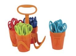 Fiskars 5 Inch Pointed-tip Kids Scissors with 4-Cup Carrying Caddy, Class Pack of 24 Pairs (12-34677097J)