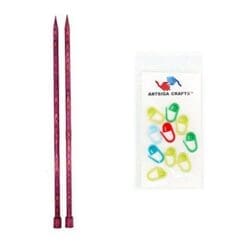 Knitter's Pride Bundle: Dreamz Single Point 10-inch (25cm) Knitting Needles; Size US 13 (9.0mm) + 10 Artsiga Crafts Stitch Markers 200413