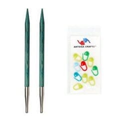 Knitter's Pride Bundle: Dreamz Interchangeable 4.5-inch (11.5cm) Long Tip Knitting Needles; Size US 15 (10.0mm) + 10 Artsiga Crafts Stitch Markers 200512