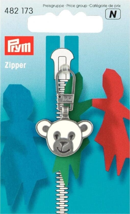 PRYM 482173 Fashion Zipper pullers BEAR metal white/antique silver, 1 piece