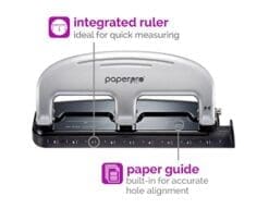PaperPro inPRESS 20 Reduced Effort Three-Hole Punch, Silver, Black (2220)