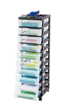 IRIS 10-Drawer Storage Cart with Organizer Top, Black