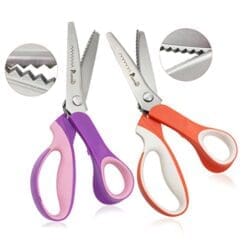 Pinking Shears, 2 Piece Set, Serrated and Scalloped, P.LOTOR 9.3 Inches Handled Professional Stainless Steel Dressmaking Sewing Craft Scissors