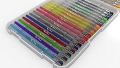 FrogLilly Professional Artist Markers Colored Gel Ink Pens Set w/ 4 Adult Coloring Book Pages in Sturdy Plastic Case - Ultra Fine Glider Tips for Intricate Detailing, 36 Neon, Glitter & Pastel Colors