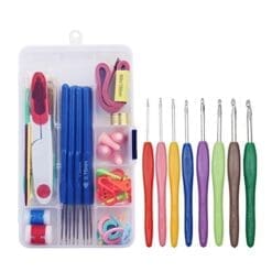 INHDBOX Braided Tool Premium Crochet Kit,Magic Tools-16 Size Crochet Hooks,Scissors, Thimble, Measuring Tape, Counter, Knitting Brooch, Needle Cap, Needles, Split Marker Rings, Locking Stitch Markers