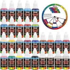 US Art Supply 24 Color Acrylic Airbrush Paint Set Opaque Colors plus Reducer, Cleaner & Color Wheel