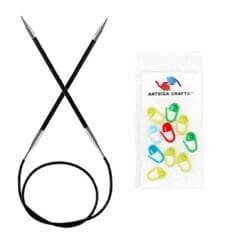 Knitter's Pride Bundle: Karbonz Circular 32-inch (80cm) Knitting Needles; Size US 0 (2.00mm) + 10 Artsiga Crafts Stitch Markers 110221