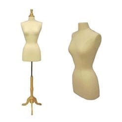 New White Female Dress Form Size 6-8 Medium w/Triple Wooden Base, solid foam (JF-FWP-W+BS-01NX)