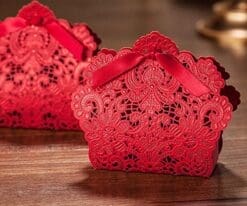 Doris Home Red Laser Cut Favor Candy Box With Ribbons Bridal Shower Wedding Party Favors 100 Pack