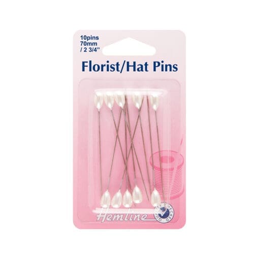 Hemline 711 - 10 Pieces Long Florist/Hat Pearl Pins 70mm