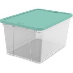 56 Qt Clear Storage Box with Spearmint Lid, Set of 8