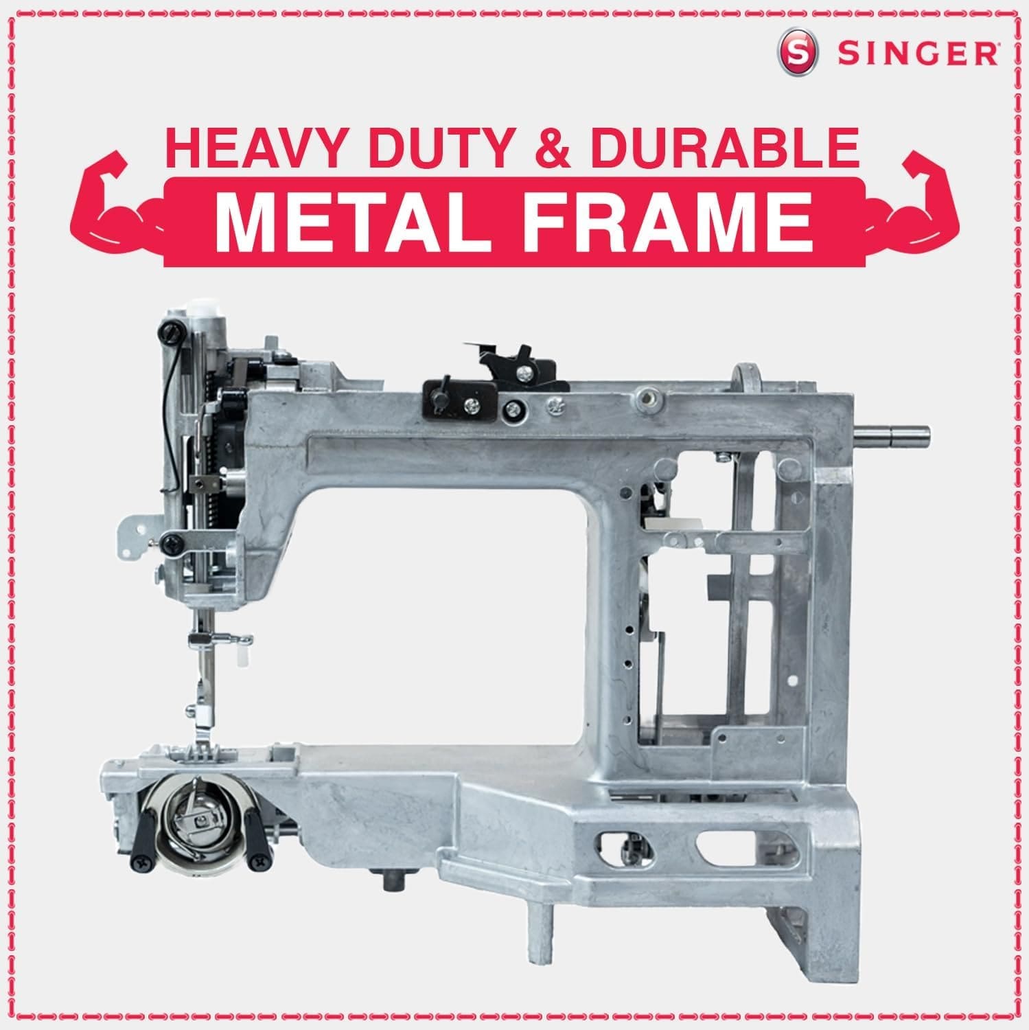 Singer Sgm-1408 Sewing Machine With 8 Built-In Stitches, 63 Stitch Applications, Four-Step Buttonhole, Reverse, Led Light, Free Arm, Snap-On Presser Feet, Heavy Duty Metal Frame 4 Singer 1408 Metal Body Image