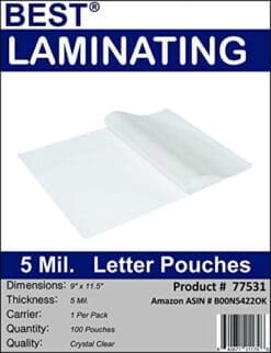 Best Laminating - 5 Mil Clear Letter Size Thermal Laminating Pouches - 9 X 11.5 - Qty 100