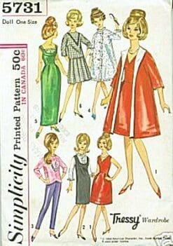 Simplicity 5731 Barbie Sewing Pattern, Wardrobe for 11 1/2" Fashion Doll, Such As Tressy or Barbie, 1960s Fashion