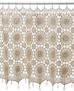 The cafe curtain with handmade crochet knitting transparent beads 100 ~ 50cm beige cotton 100%