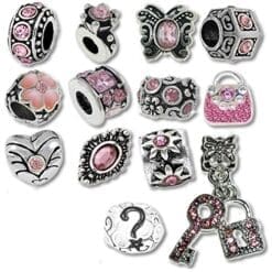 Pink October Birthstone Beads and Charms for Pandora Charm Bracelets