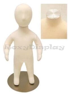 (CH06M-JF)New Child Dress Form 6 month white jersey form cover, with head, flexible arms, fingers & legs, metal base