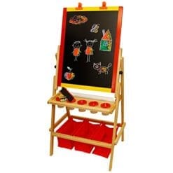 US Art Supply Flip-Over Children's Paint and Drawing Artist Easel with Child's Chalkboard, Dry Erase Board, 3 Large Storage Bins, Paper Roll, Chalk, Chalkboard Eraser and 5 No-Drip Paint Cups