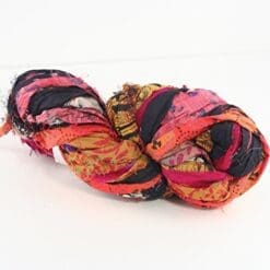 Silk Ribbon Yarn - "Tie Dyed Gems" - Recycled Silk Sari Ribbon Yarn 100 Grams/60 Yard Skein - Brilliant Jewel Toned Multi Colored Hank - Best Silk Ribbon for Sweaters, Hats, Shrugs, Wraps or Shawls