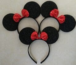 Mickey Mouse Ears Solid Black and Bow Minnie Headband for Boys and Girls Birthday Party or Celebrations (Pack of 12)