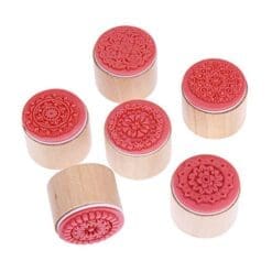 Decora 6 Pieces Floral Pattern Round Wooden Rubber Stamp for Scrapbooking