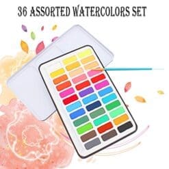 Watercolor Paint Set - 36 Watercolors Field Sketch Set - Vibrant Colors - Professional Supplies - With Water Brush,8 Pieces Watercolor Paper by Bianyo