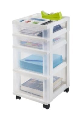 IRIS 4-Drawer Storage Cart with Organizer Top, White