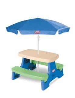 Little Tikes Easy Store Junior Picnic Table with Umbrella, Blue/Green