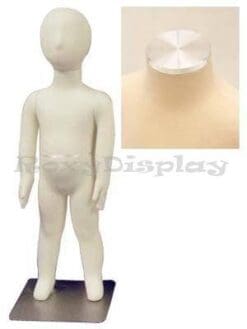 (JF-CH01T) New Child Dress Form 1 year old white jersey form cover, with head, flexible arms, fingers & legs, metal base