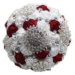 High Quality Romantic Diamond Rose Artificial Wedding Bouquet of Flower, Western Style Wedding Bride Holding Flower red wine white